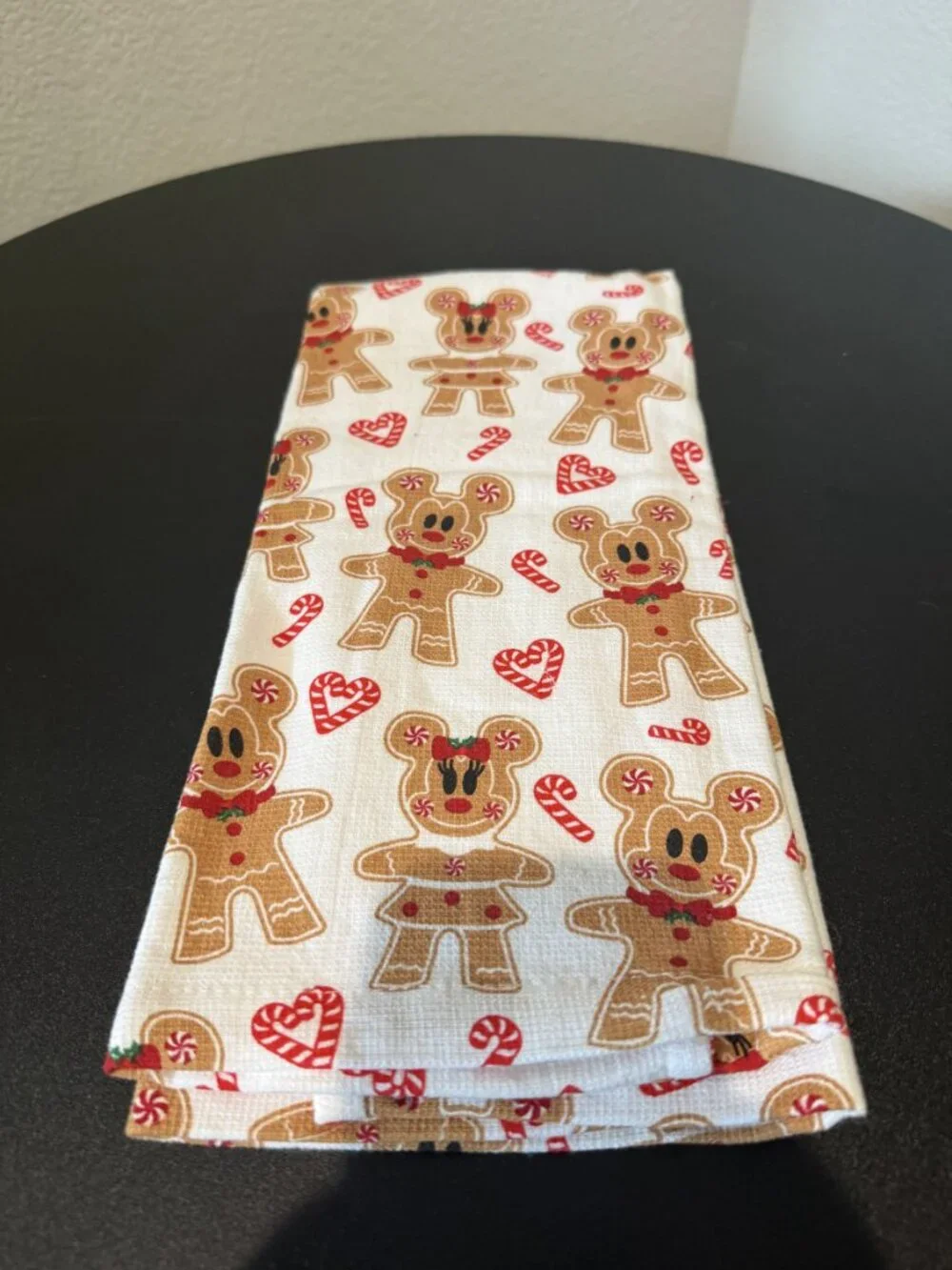 Disney Gingerbread Mickey and Minnie Christmas Kitchen Towel Waffle Weave